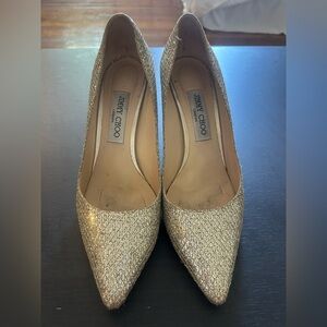 Jimmy Choo Gold Glitter Pointed-Toe Heels